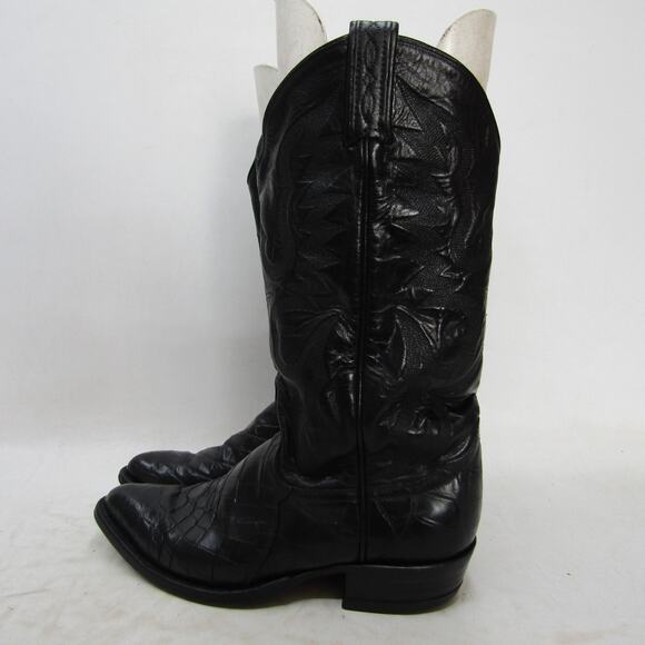 TONY LAMA Gold Label Mens Size 7 D Black Leather Alligator Belly Cowboy Boots - Picture 1 of 11